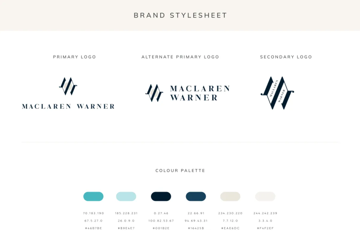 Maclaren Warner logo and colour palette from the rebrand