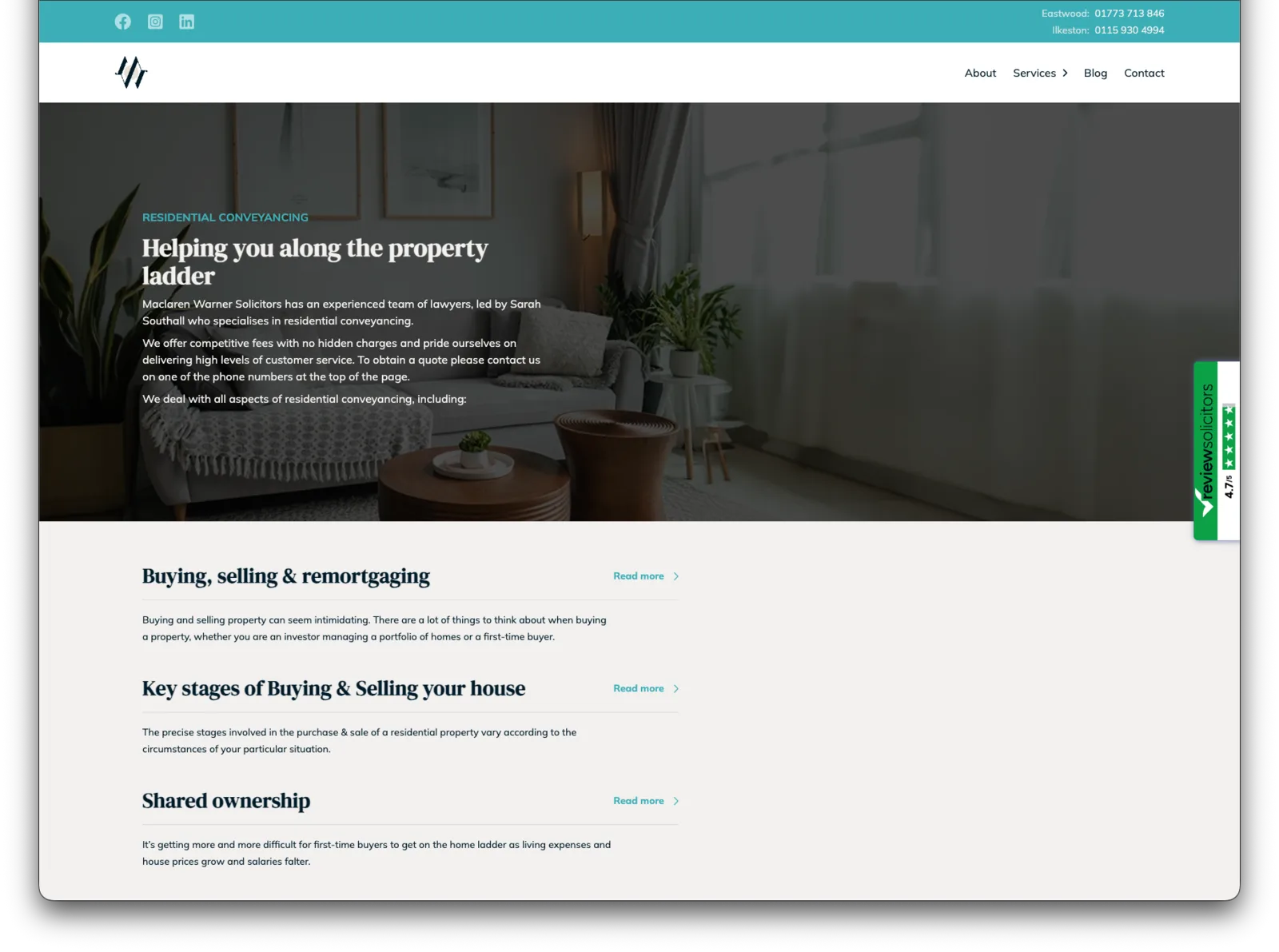 Maclaren Warner residential conveyancing page showing service sections