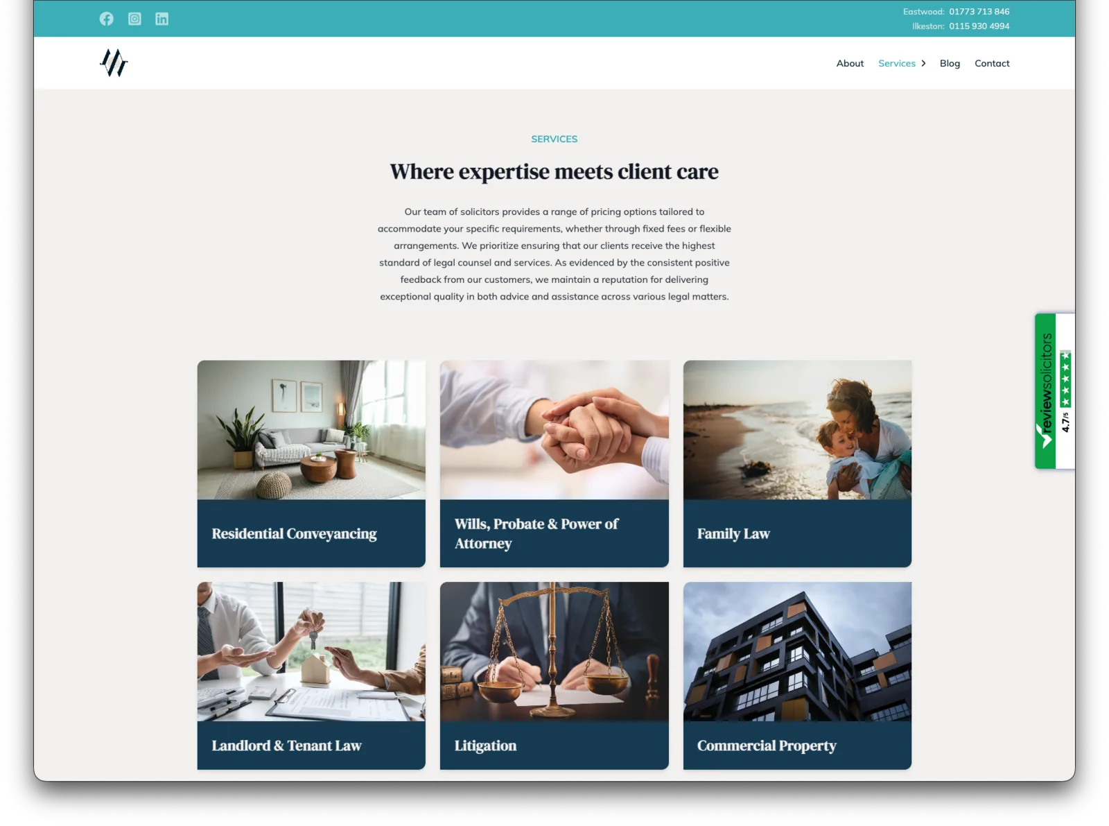 Maclaren Warner services page showing the legal service overview
